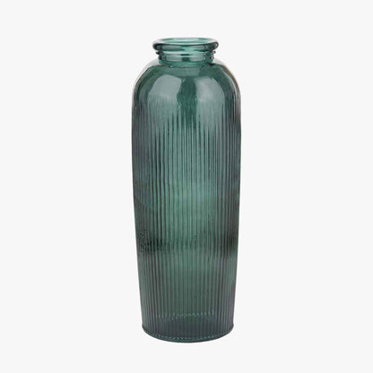 Sea Green Recycled Glass Ribbed Vase Tall – Sustainable Decorative Statement Vase