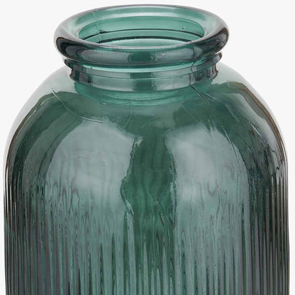 Sea Green Recycled Glass Ribbed Vase Tall – Sustainable Decorative Statement Vase