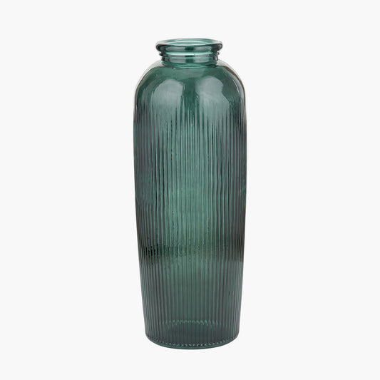 Sea Green Recycled Glass Ribbed Vase Tall – Sustainable Decorative Statement Vase