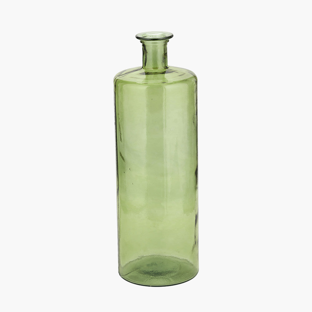 Tall Forest Green Recycled Glass Bottle Vase – Handcrafted in Spain