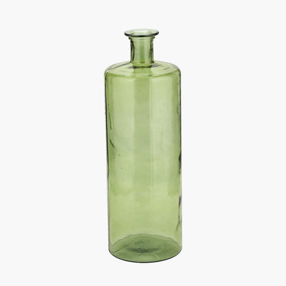 Tall Forest Green Recycled Glass Bottle Vase – Handcrafted in Spain