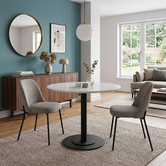 80cm White Marble Effect Round 4 Seater Dining Table
