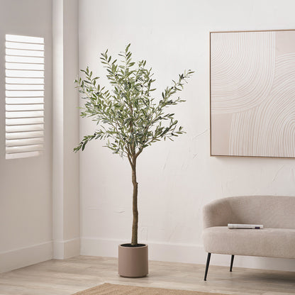 Large Faux Olive Tree in Taupe Pot – 210cm Artificial Indoor Plant