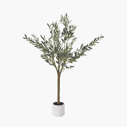 Medium Faux Olive Tree in White Pot – Realistic Mediterranean Home Décor Plant