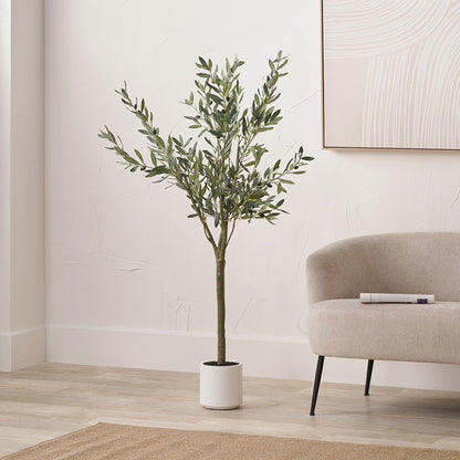 Medium Faux Olive Tree in White Pot – Realistic Mediterranean Home Décor Plant
