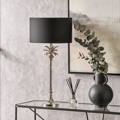 Trafalgar Nickel Palm Tree Table Lamp with Black Shade | Luxury Coastal Lighting