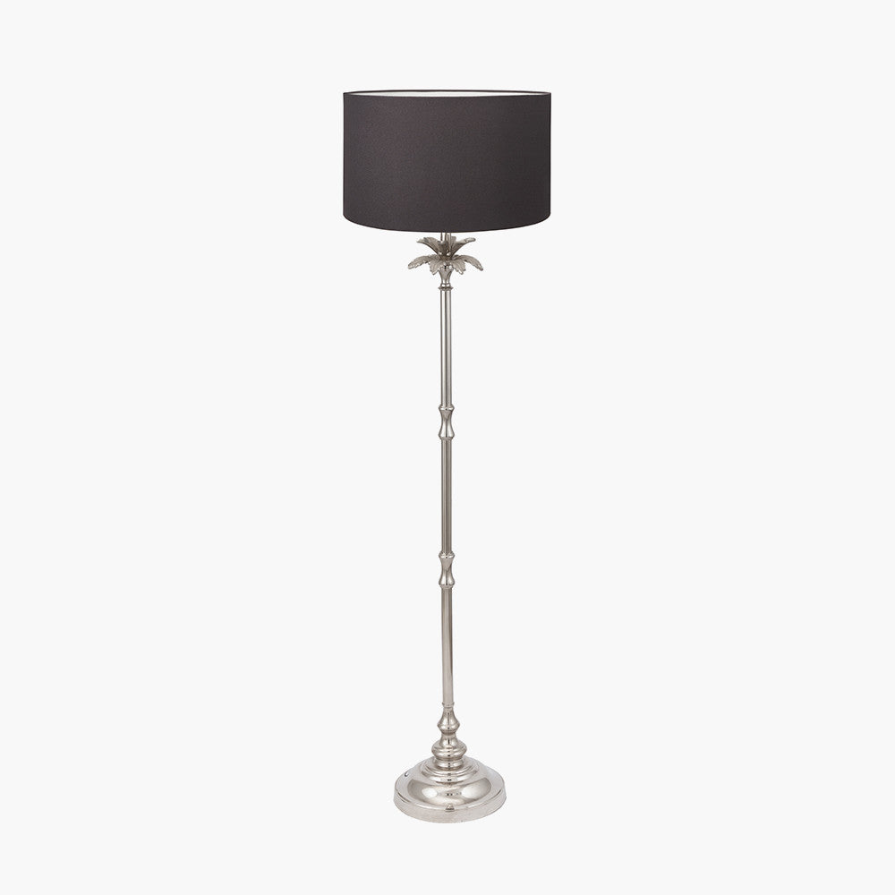 Trafalgar Nickel Metal Palm Tree Floor Lamp with Grey Handloom Cylinder Shade