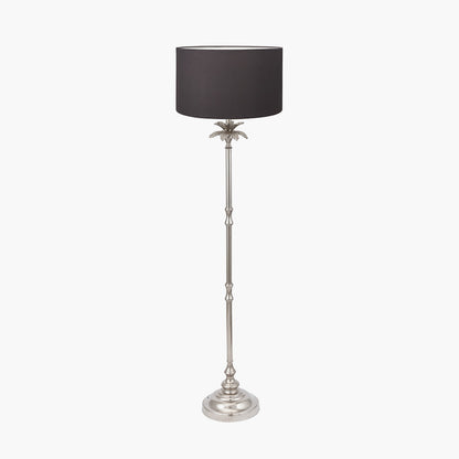 Trafalgar Nickel Metal Palm Tree Floor Lamp with Grey Handloom Cylinder Shade