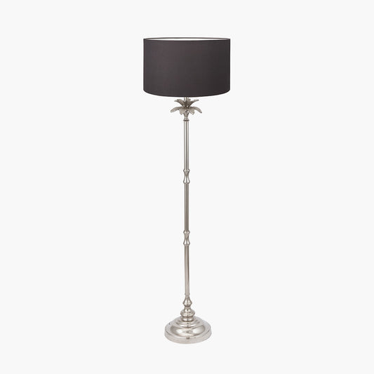 Trafalgar Nickel Metal Palm Tree Floor Lamp Base with Henry 45cm Grey Handloom Cylinder Lampshade