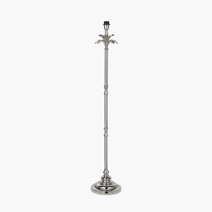 Trafalgar Nickel Metal Palm Tree Floor Lamp with Grey Handloom Cylinder Shade