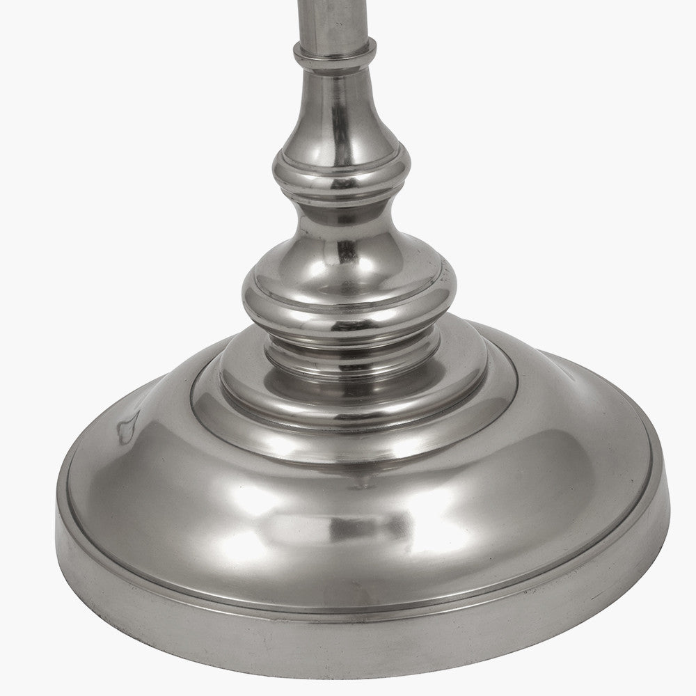 Trafalgar Nickel Metal Palm Tree Floor Lamp with Grey Handloom Cylinder Shade