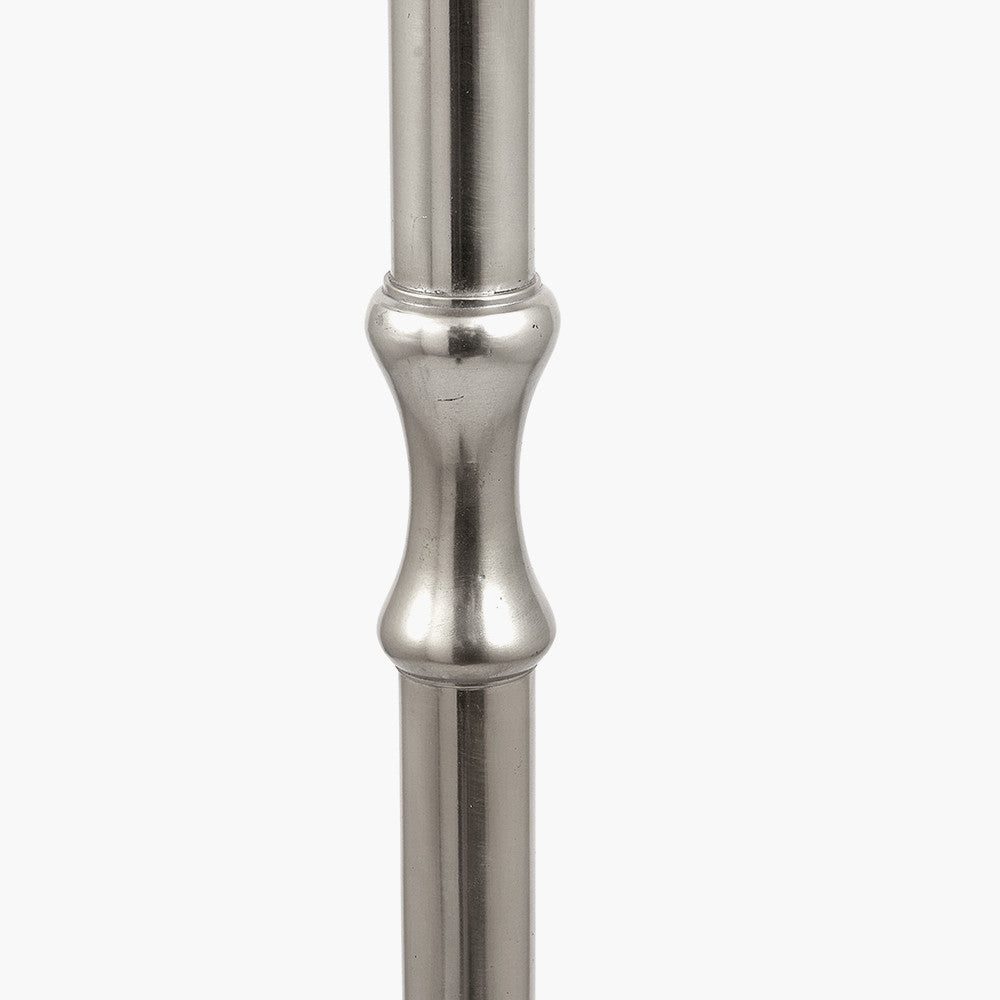 Trafalgar Nickel Metal Palm Tree Floor Lamp with Grey Handloom Cylinder Shade