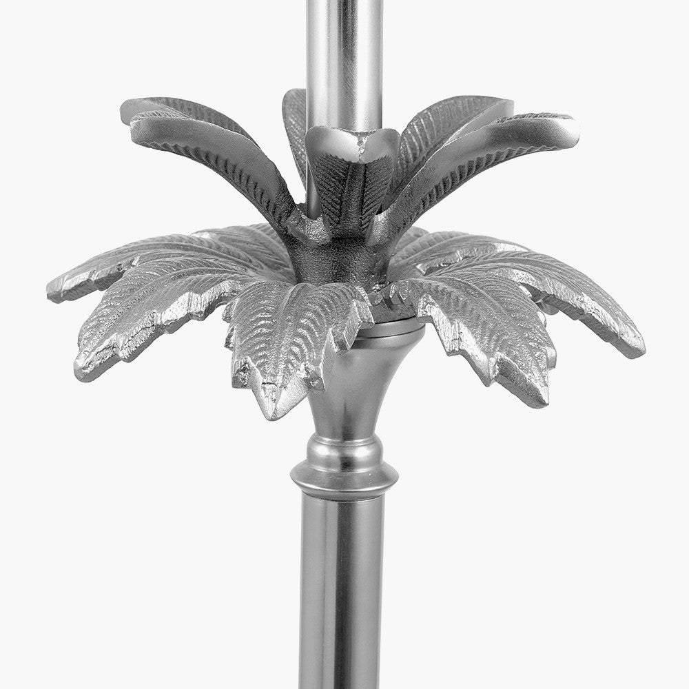 Trafalgar Nickel Metal Palm Tree Floor Lamp with Grey Handloom Cylinder Shade