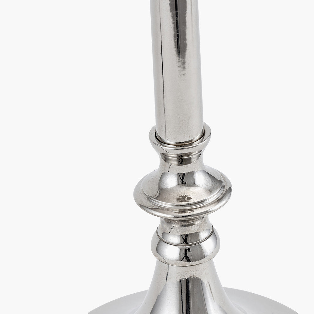 Trafalgar Nickel Metal Palm Tree Floor Lamp with Grey Handloom Cylinder Shade