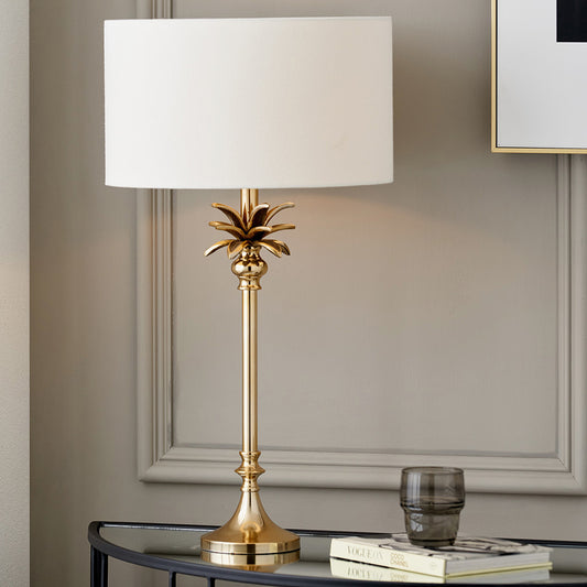 Trafalgar Gold Palm Tree Table Lamp with White Handloom Shade | Luxury Lighting