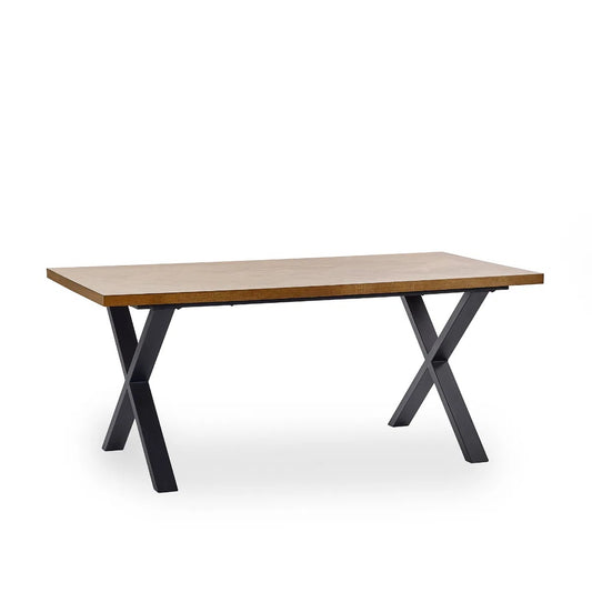 Shop the Aron Dining Table with eye-catching herringbone wood top with striking black metal base ensures lasting stability. Perfect for hosting dinners or enjoying everyday meals in style. Shop online at www.nobleandnook.co.uk