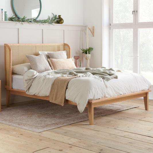Astrid Oak Rattan Wingback Bed | King-Size