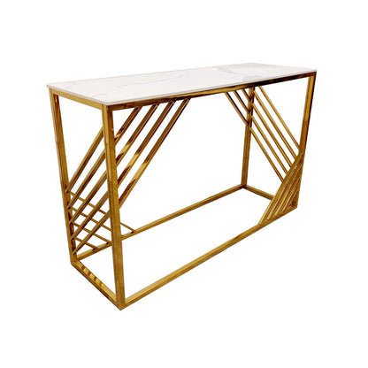 Shop now to redefine your interior design with the Azure Console Table. Featuring a gold tone frame with a Polar White Sintered Stone top. Perfectly suited for entrances and hallways. Shop online today at www.nobleandnook.co.uk