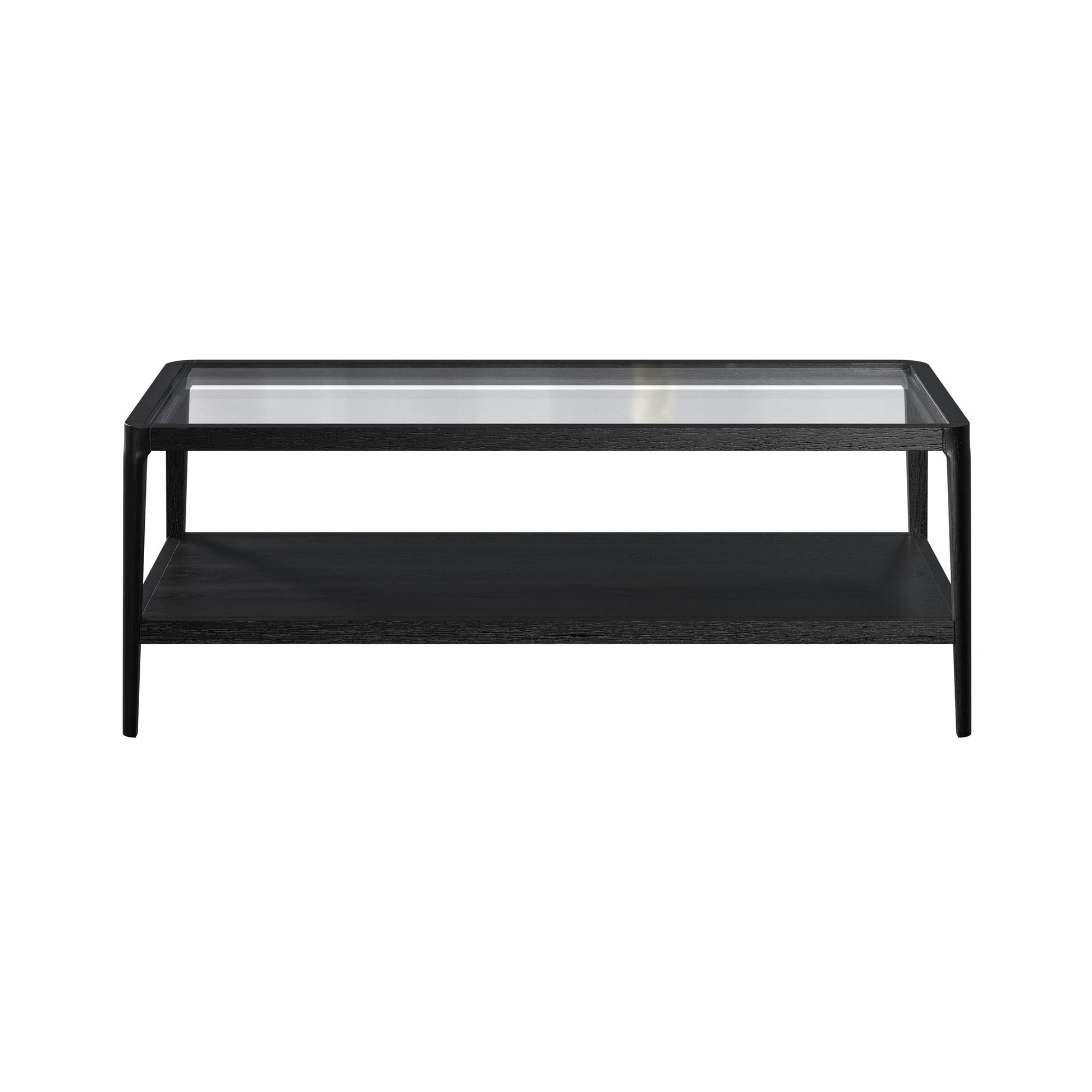 Shop the Abberley Coffee Table in Black stained solid oak and oak veneer with a sleek glass top and visible wood grain. FREE UK Mainland Delivery. Shop online today at www.nobleadnnook.co.uk