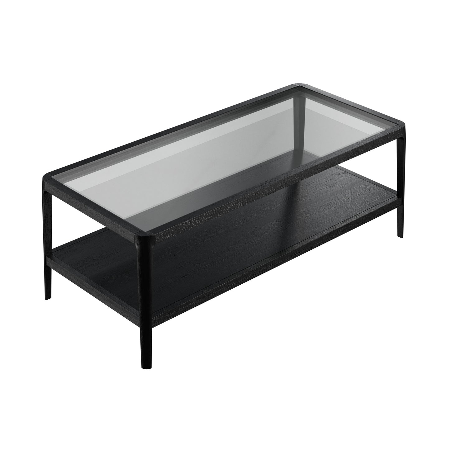 Shop the Abberley Coffee Table in Black stained solid oak and oak veneer with a sleek glass top and visible wood grain. FREE UK Mainland Delivery. Shop online today at www.nobleadnnook.co.uk