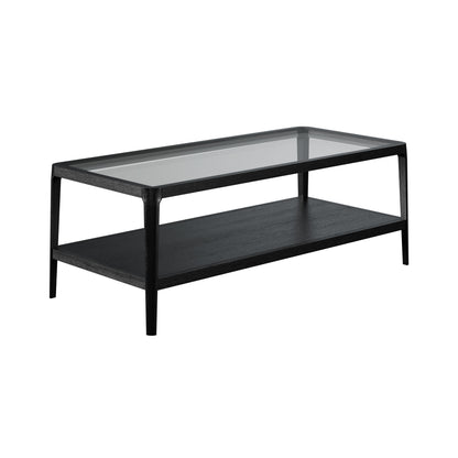 Shop the Abberley Coffee Table in Black stained solid oak and oak veneer with a sleek glass top and visible wood grain. FREE UK Mainland Delivery. Shop online today at www.nobleadnnook.co.uk