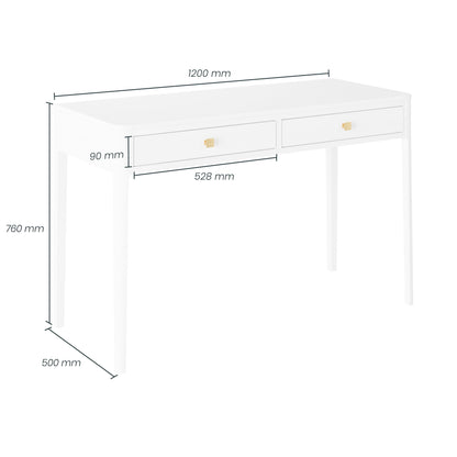 Elevate your workspace with the Abberley Dressing Table in stunning white stained solid oak and oak veneer with square brass style handles. Shop online today at www.nobleandnook.co.uk