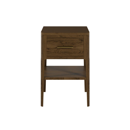 Shop the Abberley Bedside Table in Brown solid oak with curved front and brass style bar handle by D.I. Designs. FREE UK Mainland Delivery. Shop online today at www.nobleandnook.co.uk