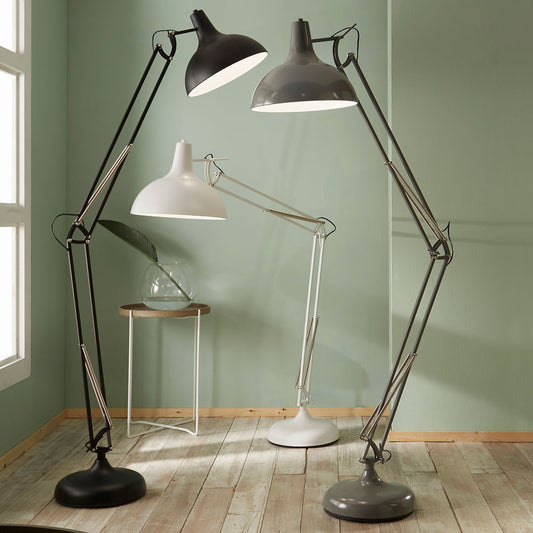 The Alonzo Matte Grey Metal Task Floor Lamp - a sleek and contemporary design of the industrial task lamp offering an enhancement to any room. Shop online now at www.nobleandnook.co.uk