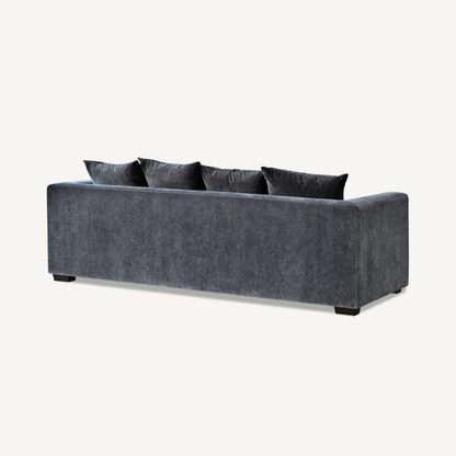 Shop the Aluxo Gramercy 3 Seater Sofa in Steel Velvet, featuring block stitched seat cushions and stunning steel-coloured mermaid boucle fabric for a modern luxury with timeless opulence. Shop online today at www.nobleandnook.co.uk