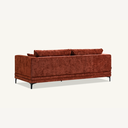 Shop the Aluxo Lenox 3 Seater Sofa in Rust Velvet, a timeless mid-century modern sofa that combines sleek lines and minimalist design with deep, sumptuous cushions for the utmost comfort. Crafted with a solid wooden frame and high-density foam padding. Shop online today at www.nobleandnook.co.uk