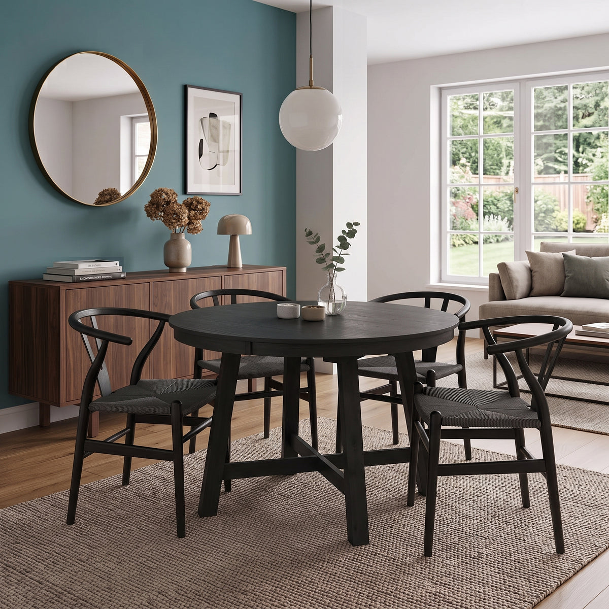 Annika 4-6 Seater Round Extending Dining Table | Black