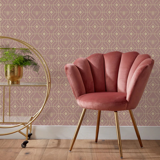 Bee Deco Gold Foil Wallpaper Blush