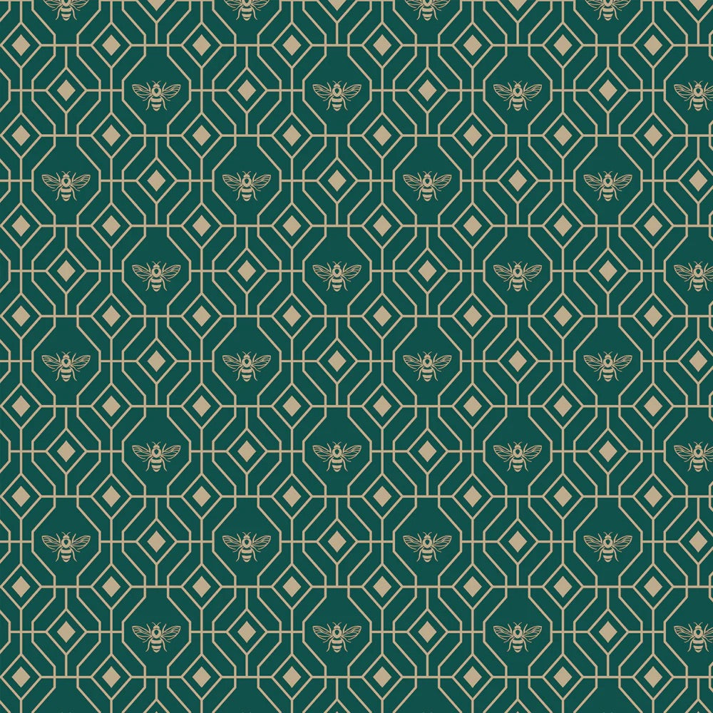 Bee Deco Gold Foil Wallpaper Emerald