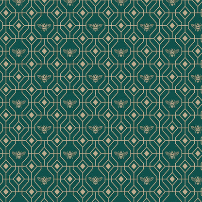 Bee Deco Gold Foil Wallpaper Emerald