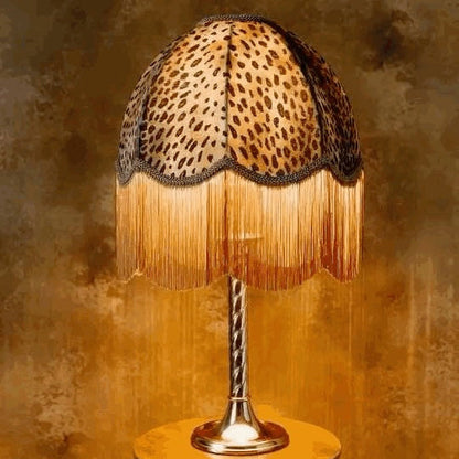 The Mary Fringed Lampshade | Brown Animal Print Velvet