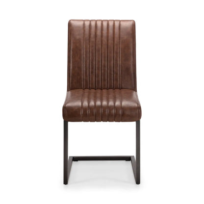 Set of 2 Industrial Dining Chairs - Vintage Brown Faux Leather Upholstery - No Assembly Required – 12-Month Product Guarantee - H88.5 x W47 x D65 cm. www.nobleandnook.co.uk