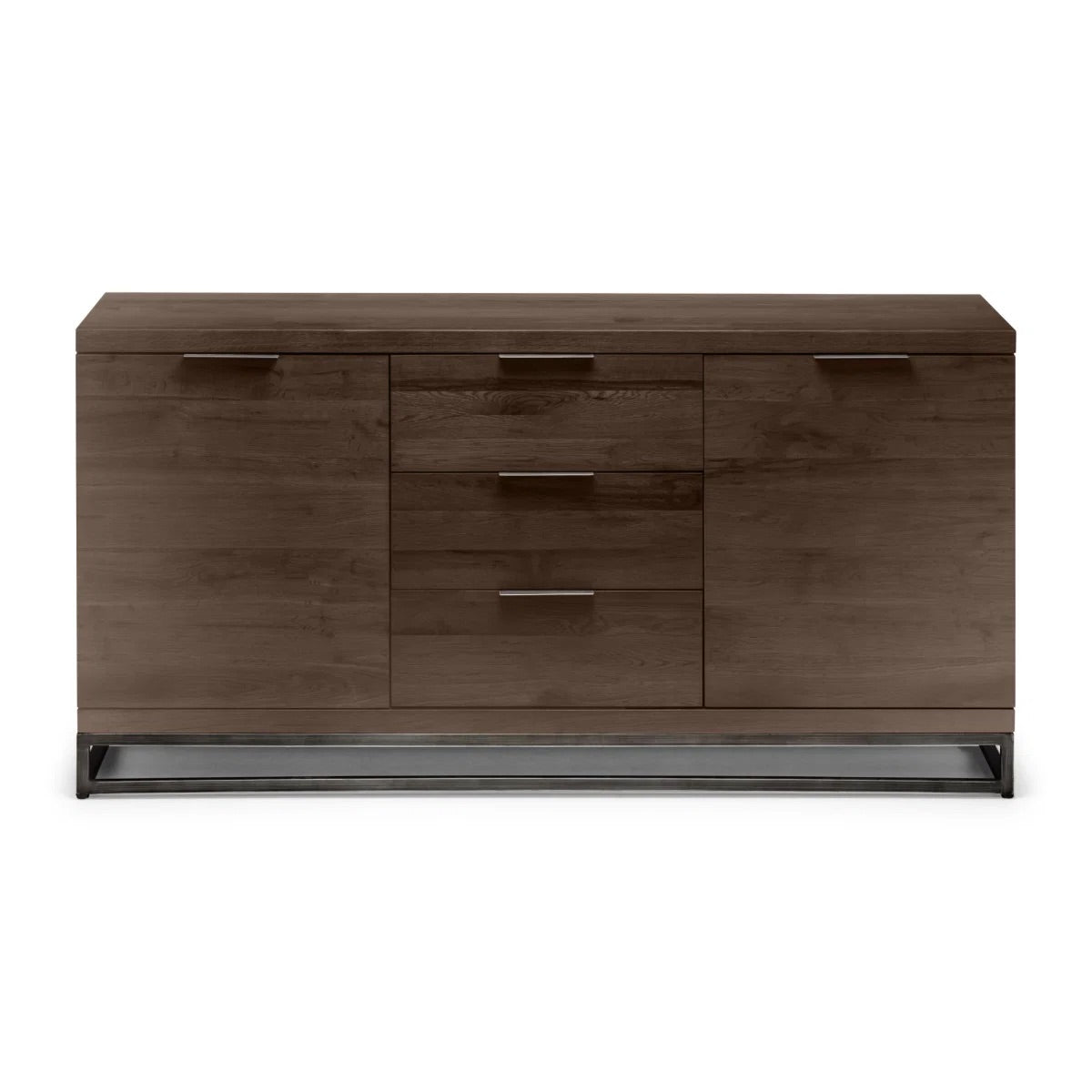 Wooden dresser with multiple drawers on a white background