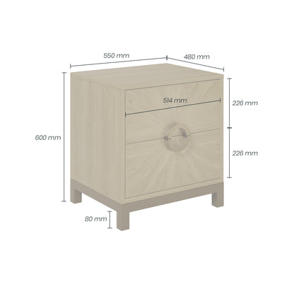 Shop the Easton Two Drawer Bedside Table in Oak with sunburst sandblasted effect by D.I. Designs. FREE UK Mainland Delivery. Shop online today at www.nobleandnook.co.uk