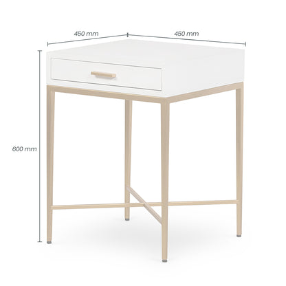 Shop the Berkeley Bedside Table in White with fine tapered gold finished legs. FREE UK Mainland Delivery. Shop online today at www.nobleandnook.co.uk