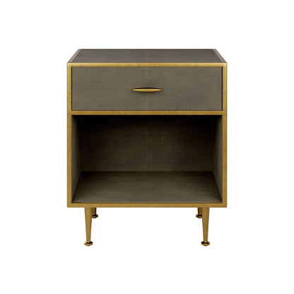 Shop the Hampton Bedside Table in Grey Shagreen with antique brass style handle and legs. Shop online today at www.nobleandnook.co.uk