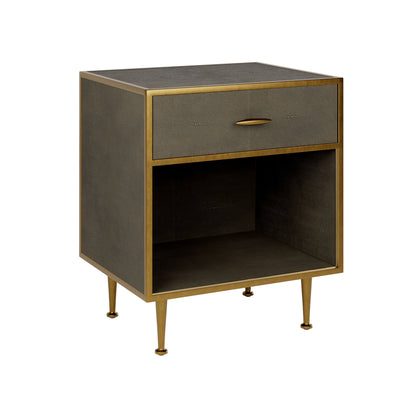 Shop the Hampton Bedside Table in Grey Shagreen with antique brass style handle and legs. Shop online today at www.nobleandnook.co.uk