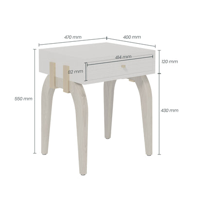Shop the Laverstoke Bedside Table in rustic crocodile-style concrete finish and natural curved oak legs exude exclusivity. Shop online now at www.nobleandnook.co.uk