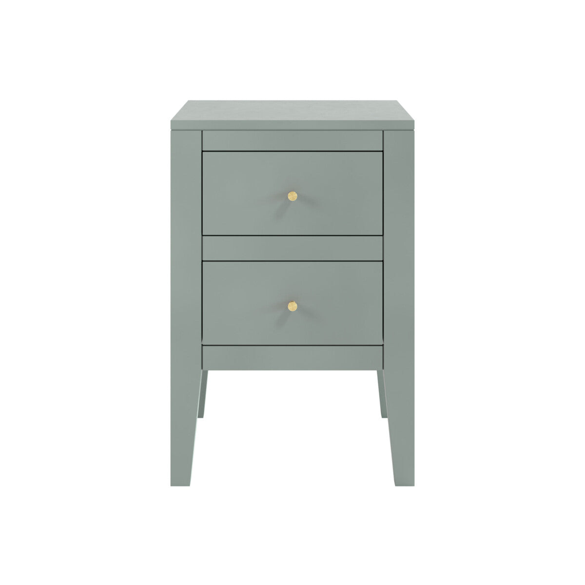 Shop this sophisticated two-drawer bedside table, featuring a chic pigeon grey finish and elegant brass-style handles. Shop online today at www.nobleandnook.co.uk