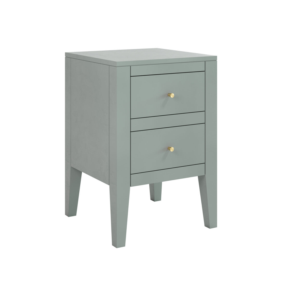 Shop this sophisticated two-drawer bedside table, featuring a chic pigeon grey finish and elegant brass-style handles. Shop online today at www.nobleandnook.co.uk