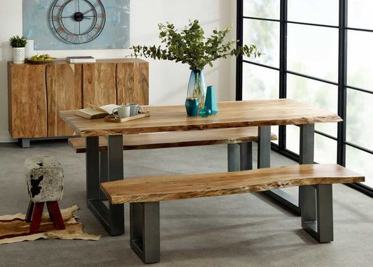 Perfect for family dinners or entertaining guests - Seats 6 to 8 Comfortably - L200xD100xH76cm - Solid Acacia Wood Construction - Shop online at www.nobleandnook.co.uk
