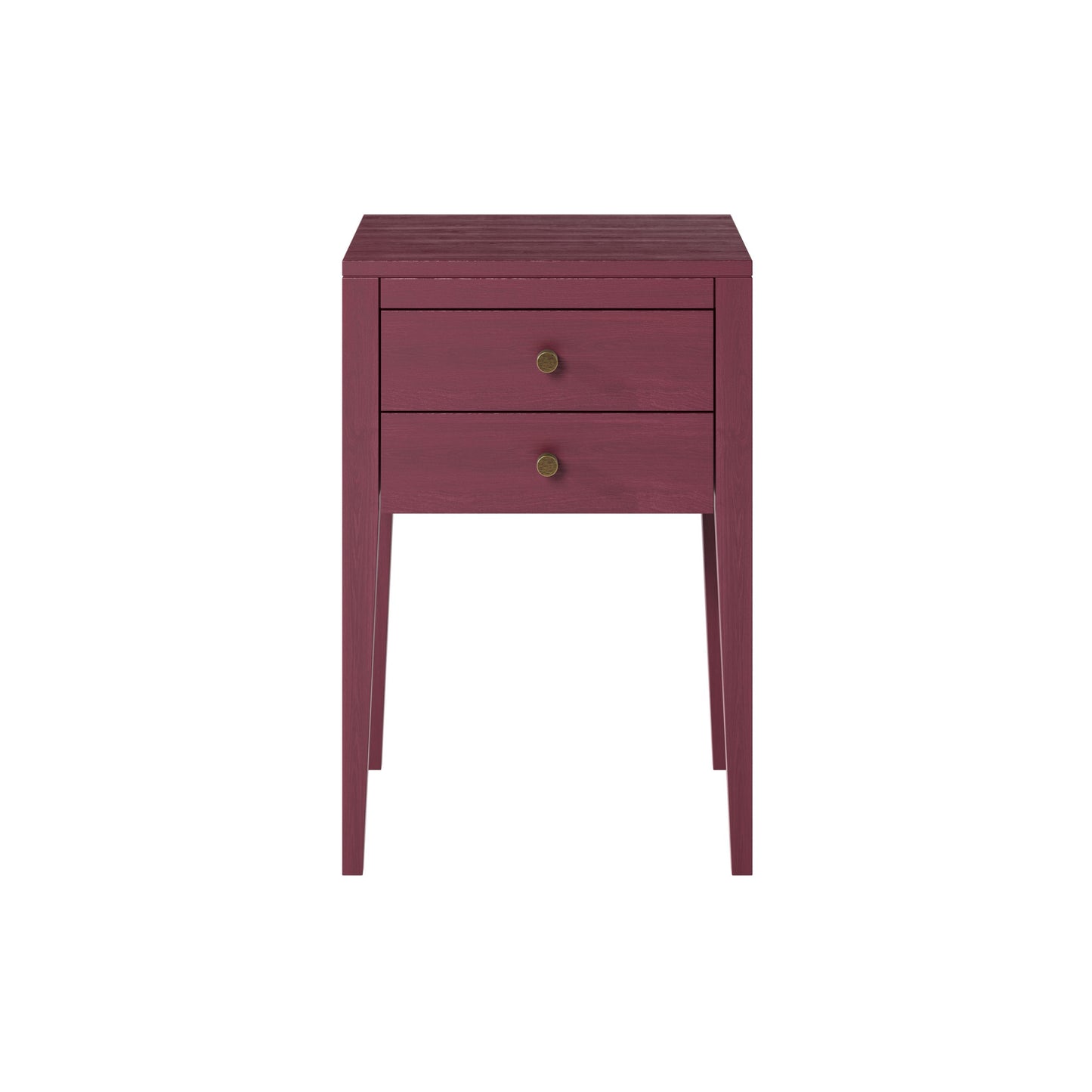 Shop the Radford Bedside Table in red solid oak with visible grain and two drawers by D.I. Designs. FREE UK MAINLAND DELIVERY. Shop online today at www.nobleandnook.co.uk