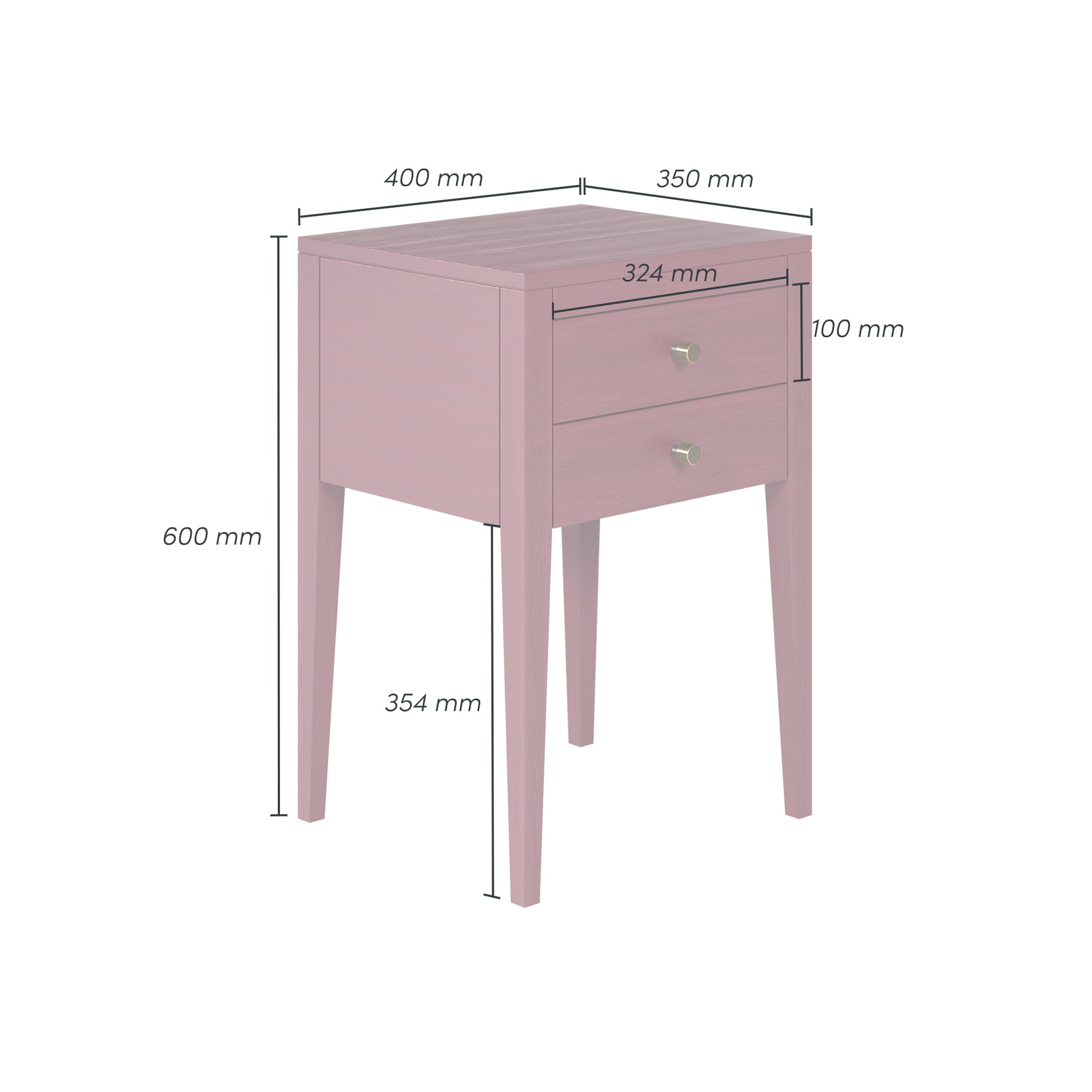 Shop the Radford Bedside Table in red solid oak with visible grain and two drawers by D.I. Designs. FREE UK MAINLAND DELIVERY. Shop online today at www.nobleandnook.co.uk