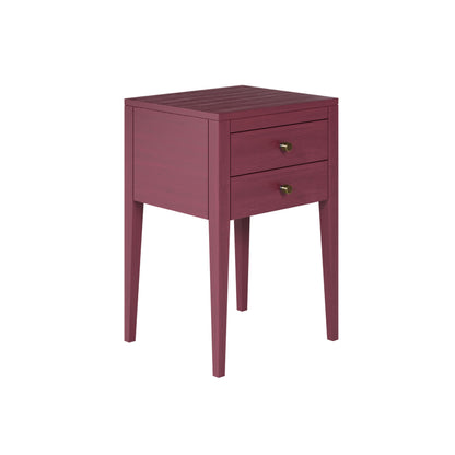 Shop the Radford Bedside Table in red solid oak with visible grain and two drawers by D.I. Designs. FREE UK MAINLAND DELIVERY. Shop online today at www.nobleandnook.co.uk