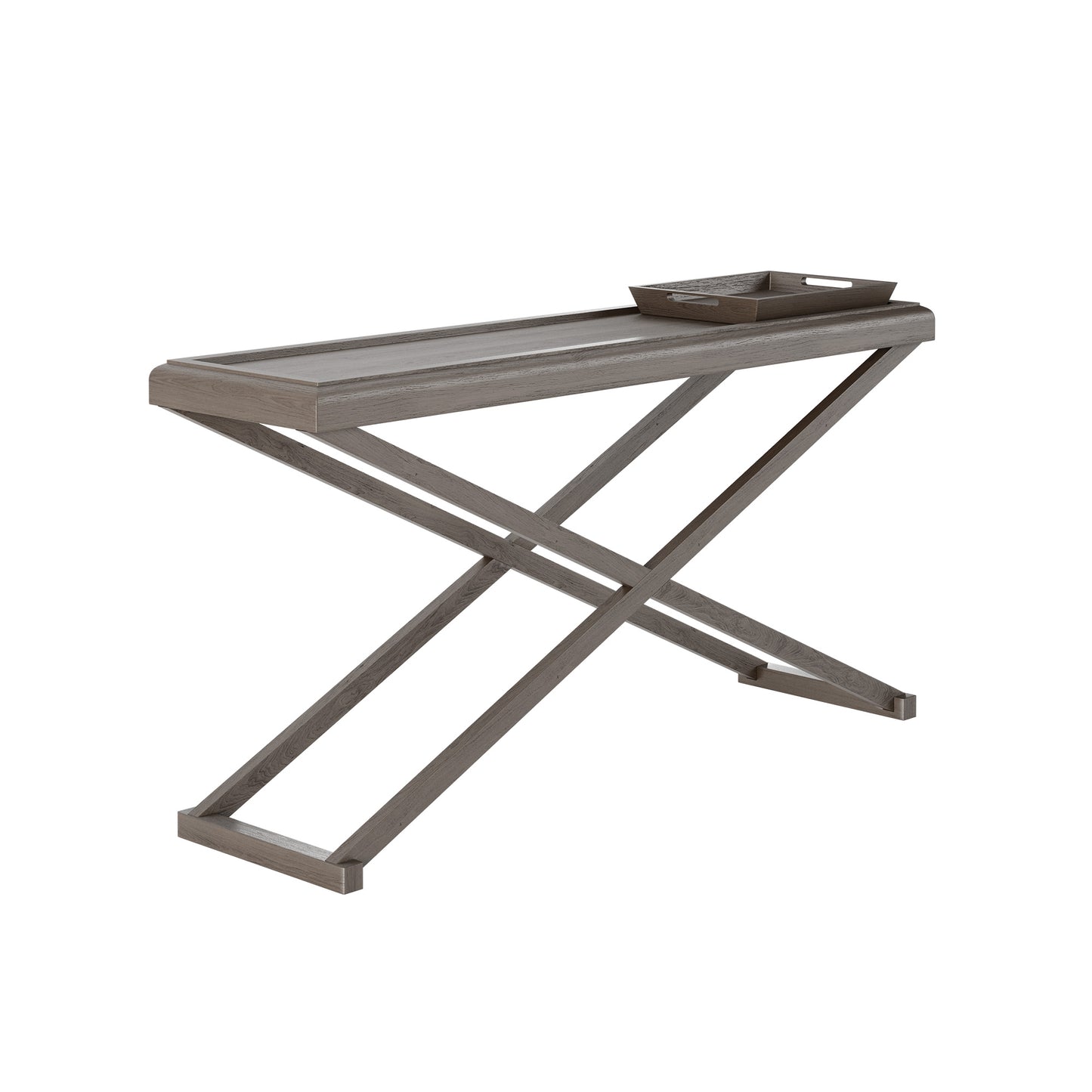 Shop the Bentley Console Table, crafted from grey aged oak and oak veneer with removable tray. Perfect for hallways, living rooms, or dining spaces. Shop online now at www.nobleandnook.co.uk