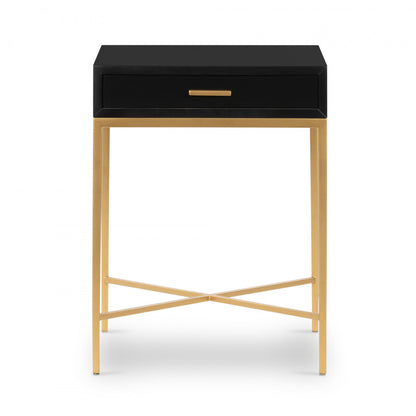 Shop the Berkeley Bedside Table in Black with fine tapered gold finished legs. FREE UK Mainland Delivery. Shop online today at www.nobleandnook.co.uk